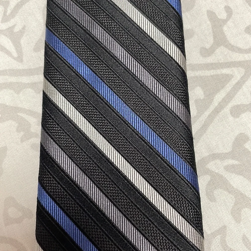 Boy’s Calvin Klein Silk Tie — Blue/Gray/Silver Stripes